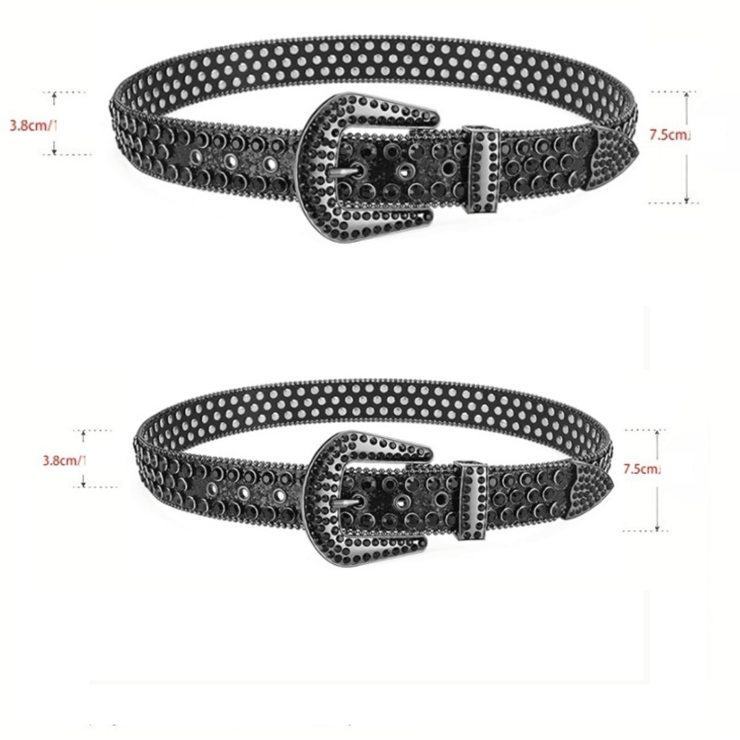Cinto Feminino Preto com Strass Estilo Western Glam Rock Moda Fashion Luxo Loja Ella Feme