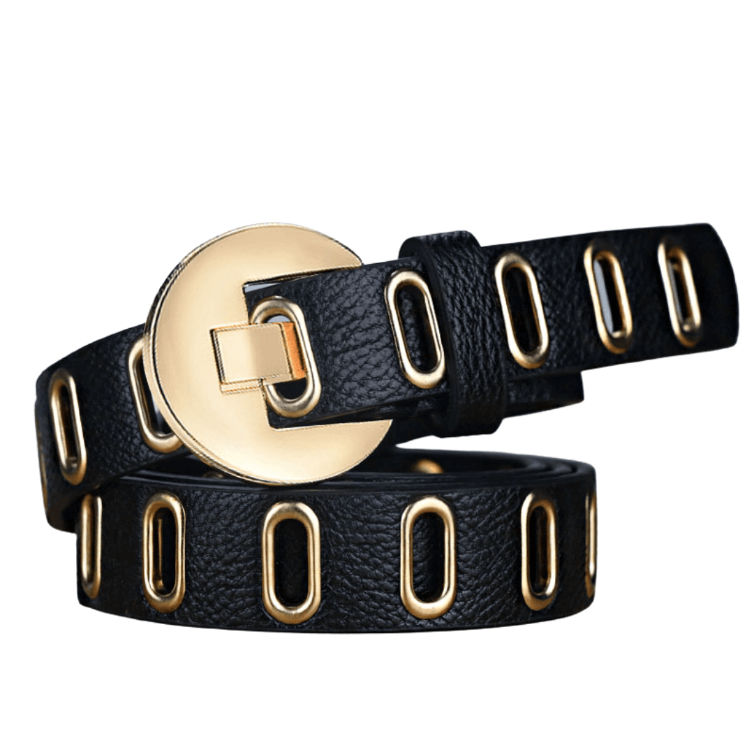 Cinto Feminino com Fivela Dourada com Ilhos Fashion Elegante e Ajustável Loja Ella Feme