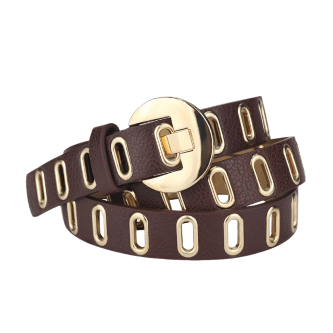 Cinto Feminino com Fivela Dourada com Ilhos Fashion Elegante e Ajustável Loja Ella Feme