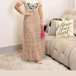 Saia Longa Feminina de Tule com Babados em Camadas