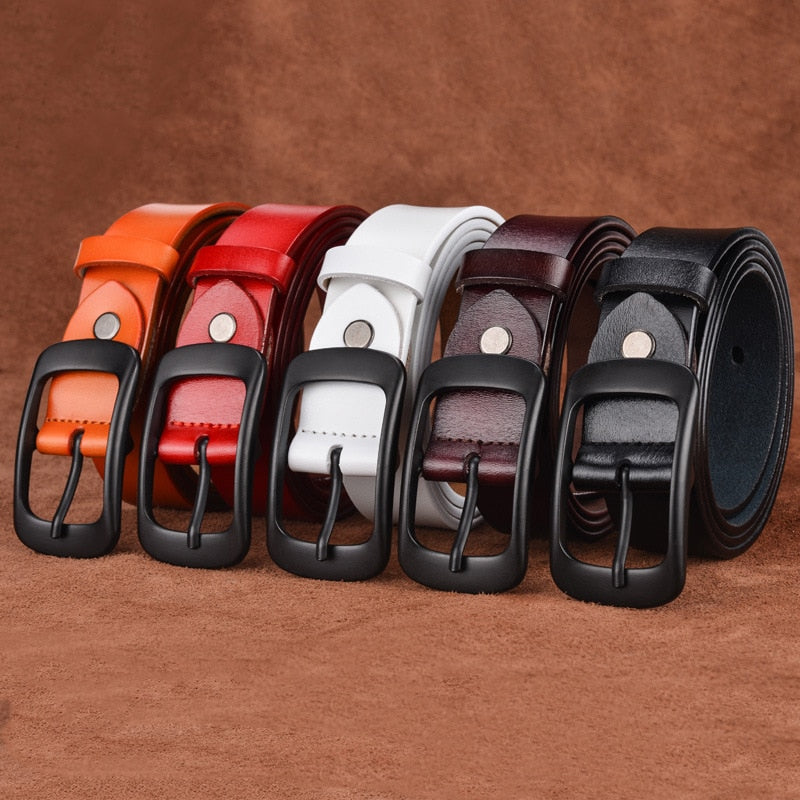 Cinto Feminino de Couro Liso com Fivela Preta Loja Ella Feme