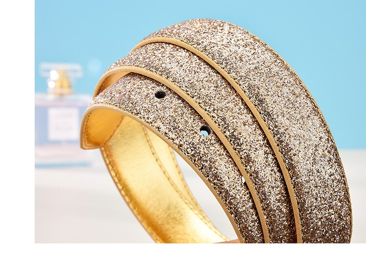 Cinto Feminino Dourado e Prata com Glitter Fivela Luxo Brilhante Moda Festa e Casual Loja Ella Feme