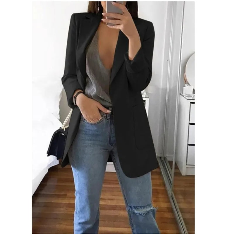 Blazer Feminino Alongado Alfaiataria Casual Várias Cores, Elegante e Versátil para o Dia a Dia