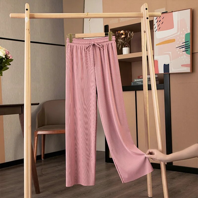 Calça Pantalona Feminina de Malha Cintura Alta Confortável Leve e Estilosa para Look Casual