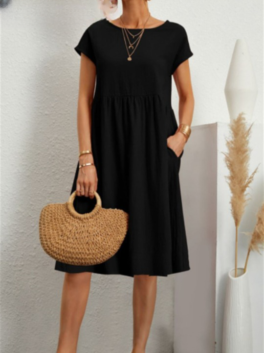 Vestido Feminino Casual de Algodão com Bolsos