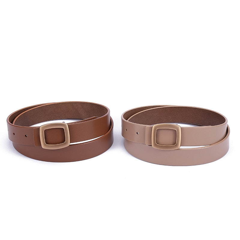 Cinto Feminino Minimalista com Fivela Quadrada Dourada