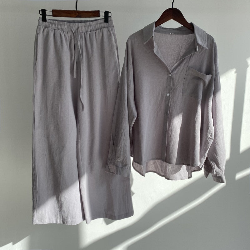 Conjunto Feminino de Camisa e Calça Pantalona em Viscose Look Casual e Confortável para o Verão