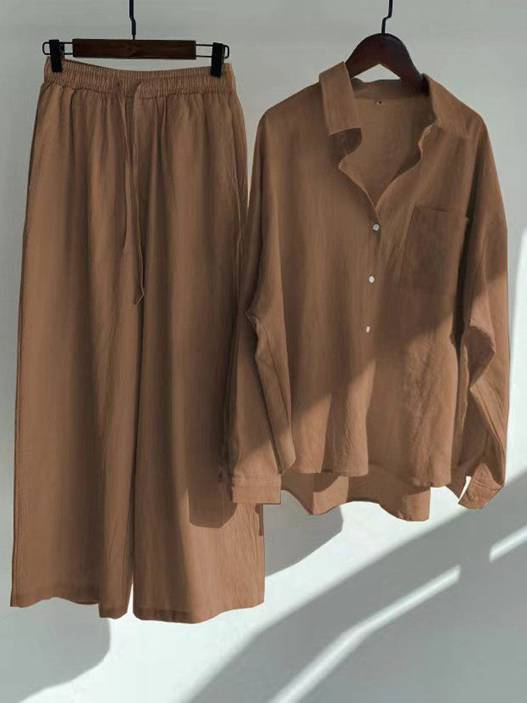 Conjunto Feminino de Camisa e Calça Pantalona em Viscose Look Casual e Confortável para o Verão