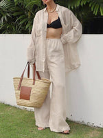 Conjunto Feminino de Camisa e Calça Pantalona em Viscose Look Casual e Confortável para o Verão