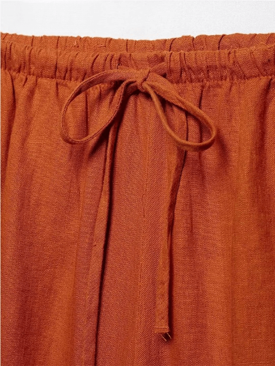 Conjunto Feminino de Linho Elegante Camisa e Calça Wide Leg com Cintura Ajustável para Look Casual ou Social