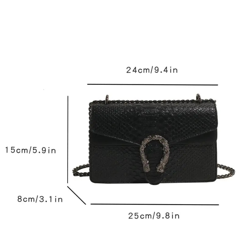 Bolsa Feminina com Corrente e Fivela Estilo Cobra Elegante Textura Croco Estilo Luxo